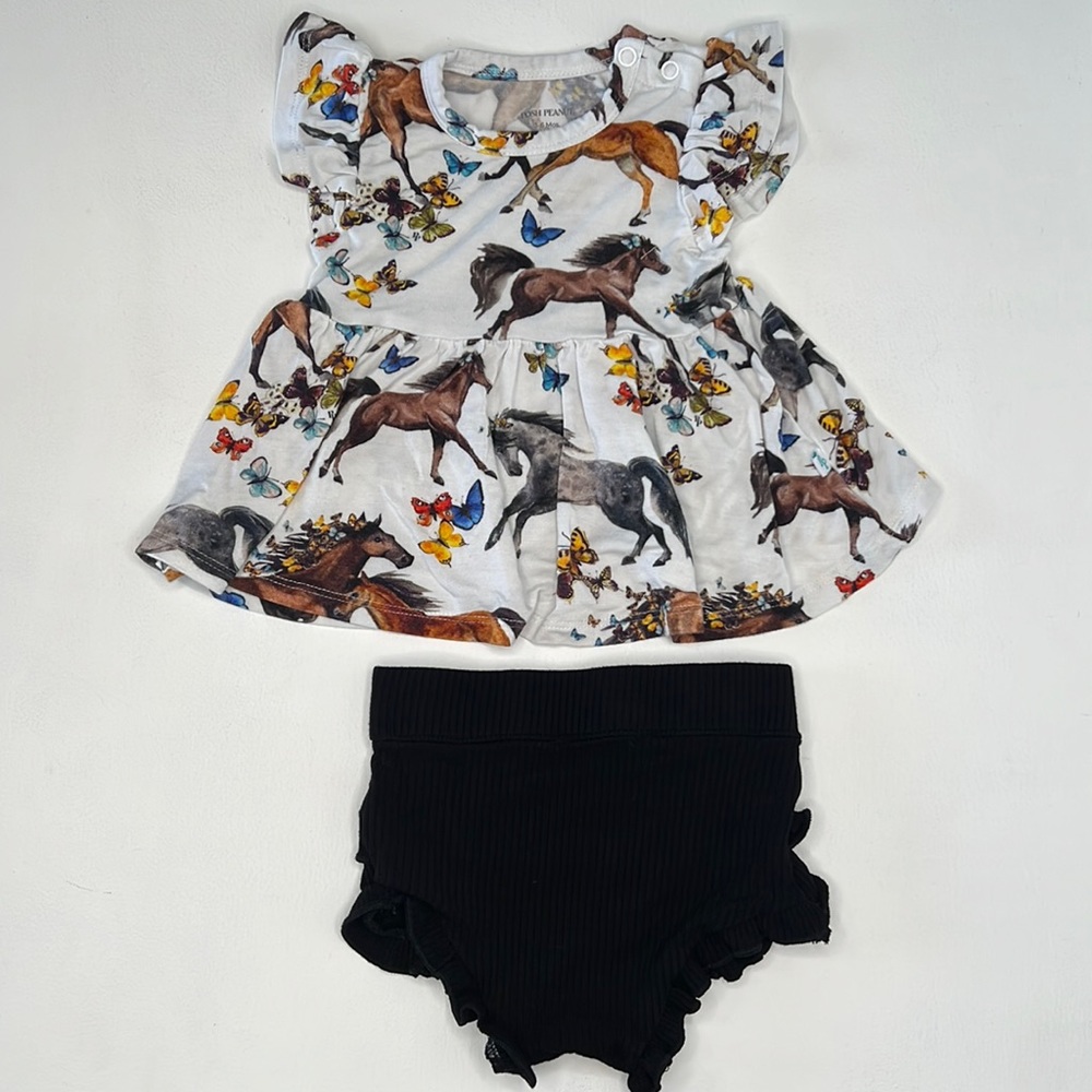 Posh Peanut Claire horse print butterfly set peplum top ruffle bummie 3-6 months
